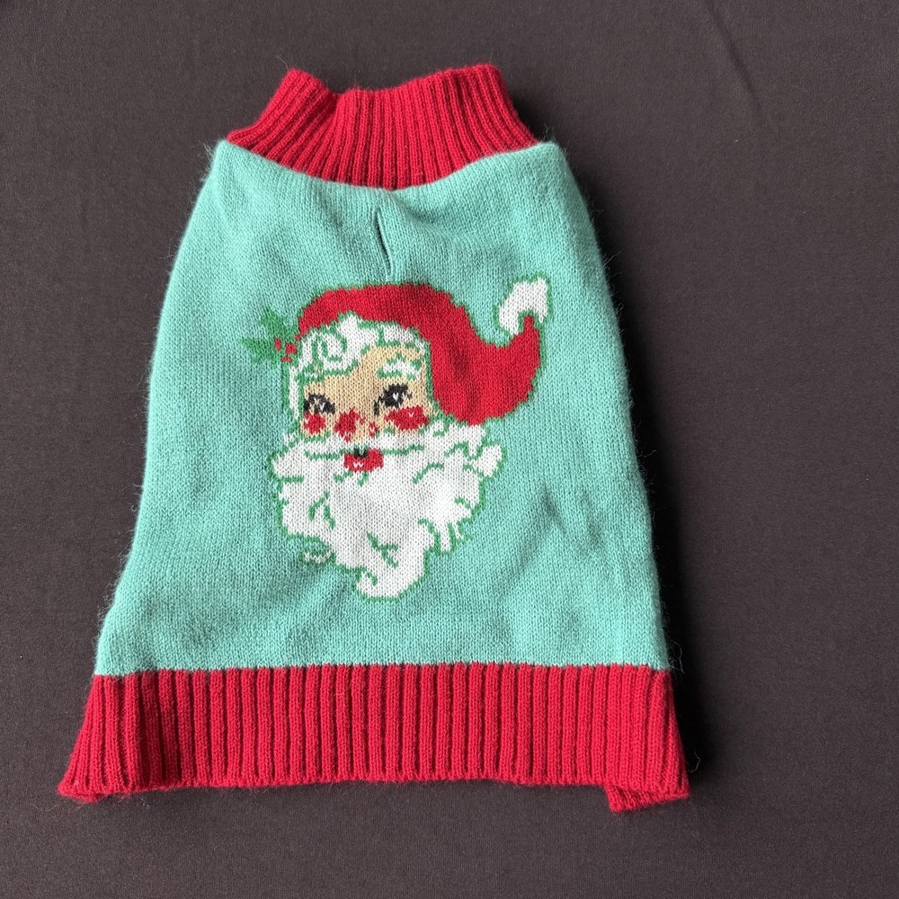 Play On Dog Sweater XS Christmas Santa Claus Aqua Red‎ Knit Pet Holiday